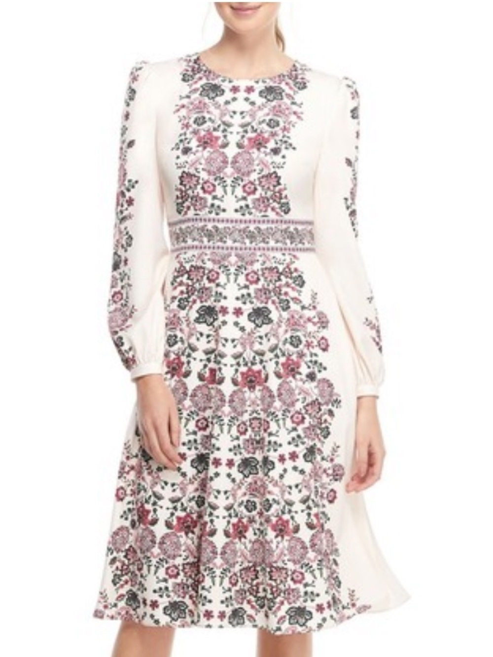 🧋Gal Meets Glam dress floral ivory pink green long sleeve size 2